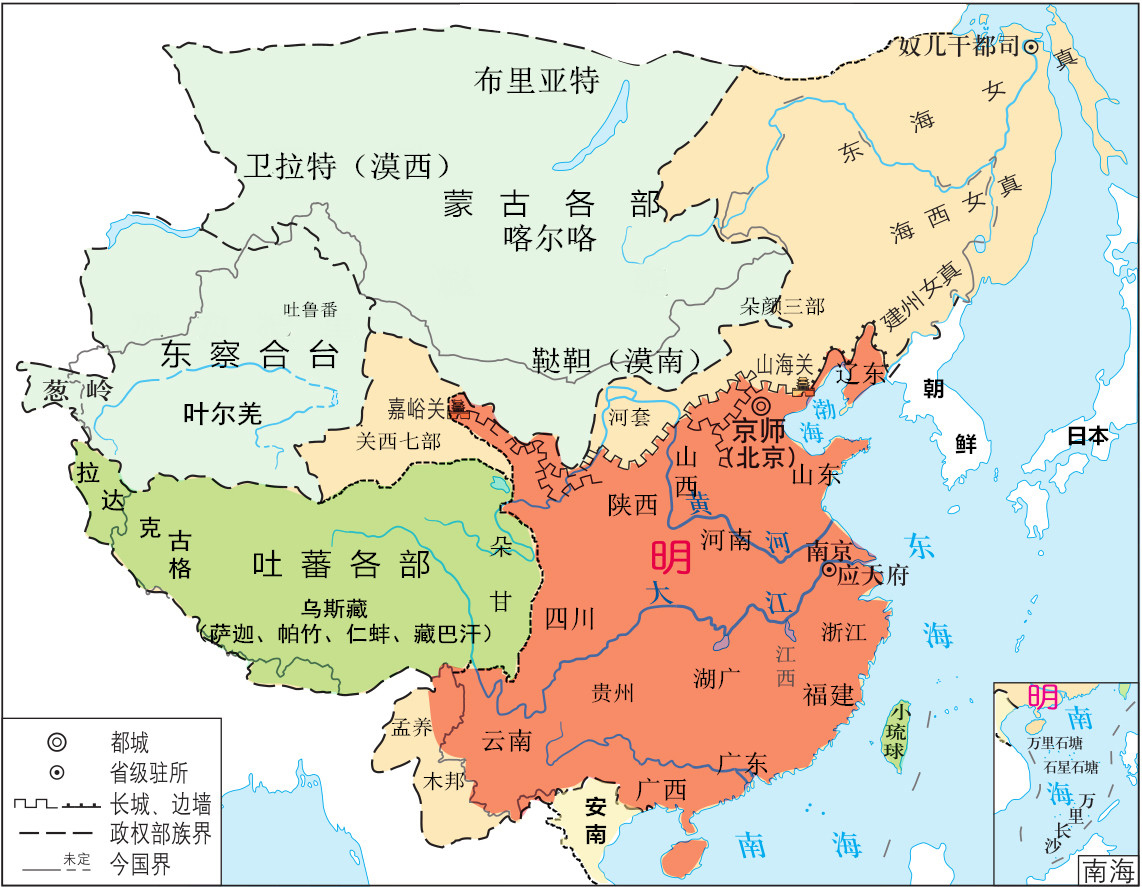 明朝版图(浅红色为势力范围)